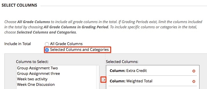 move your extra credit column and weighted total column to selected column